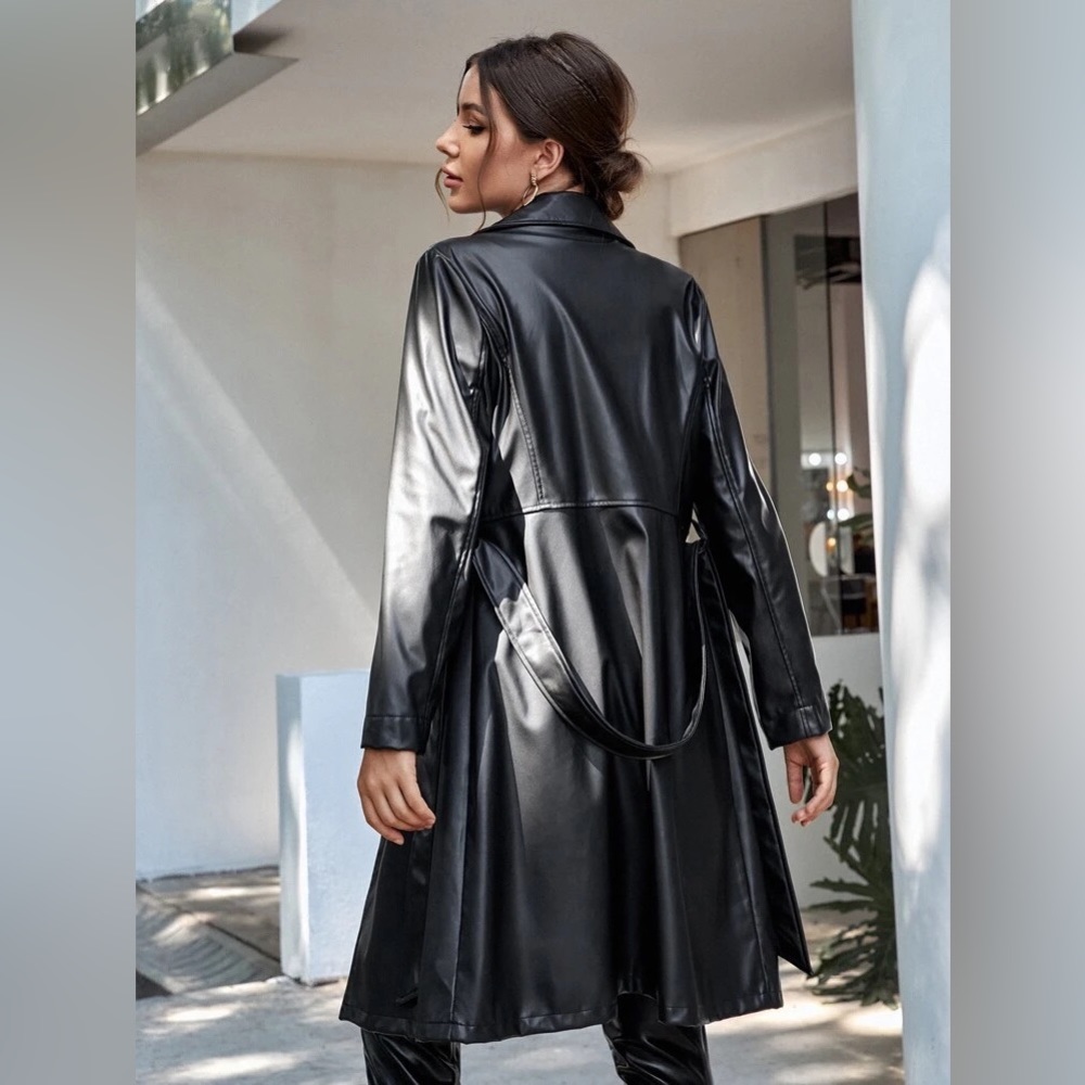 Faux Leather Belted Coat